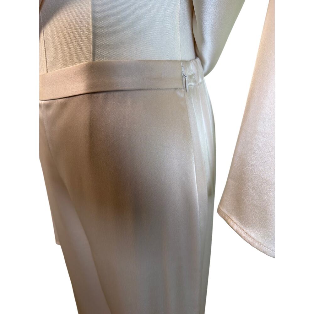 St. John Champagne Liquid Satin Kate Pants & Scarf Back Blouse Set 0/XS Cocktail - Picture 7 of 14